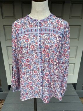 Talbots Petite French Country Floral Button-Front Blouse in Lavender and Blue